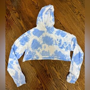 LSKD Blue and White Tie Dye Cropped Hoodie